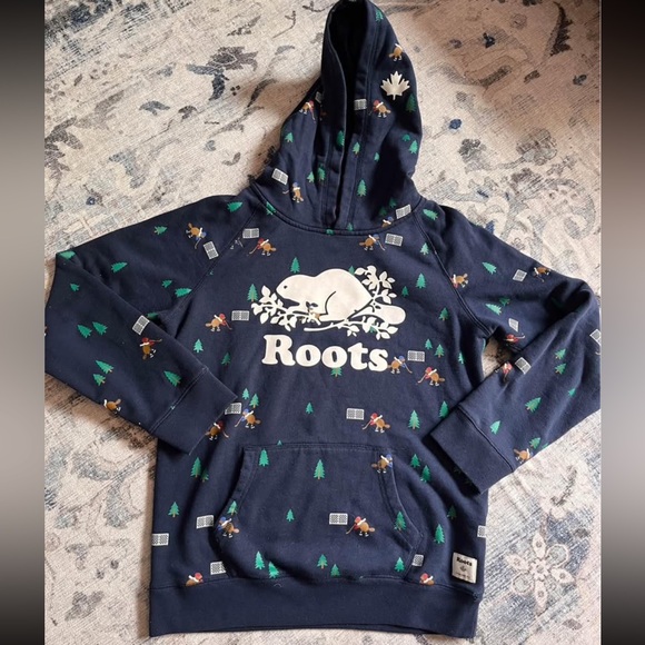 COPY - Roots Original Kanga Hoodie -  Navy Hoodie with Tree Print XXL 13-14 yea… - Picture 1 of 2